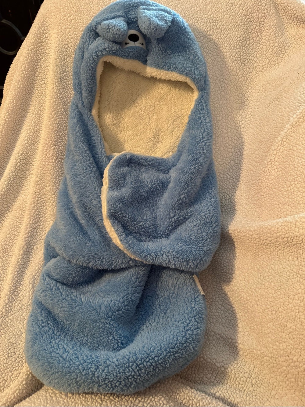 Cozy Plush Hooded Wrap in Light Blue B19